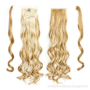 New Fashion For Children And Women Long Wave Glueless Ponytails Bleached Knots Water Wave Ponytail Attachment Hair Extensions